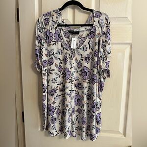 NWT Lane Bryant Purple Floral Short Sleeve Top